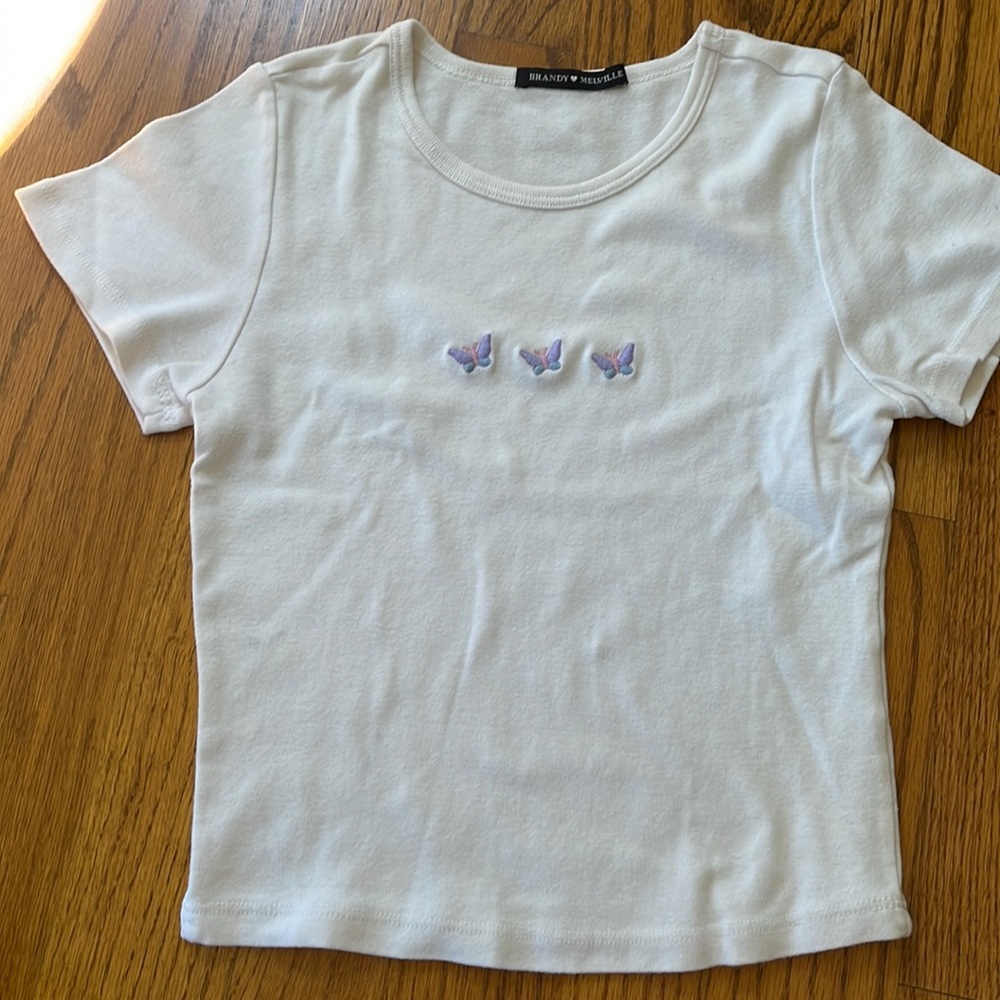 brandi Melville white T-shirt three butterflies on front